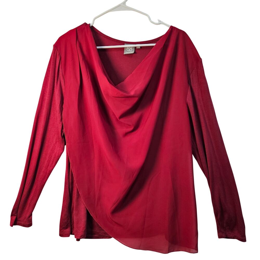 Daisy Fuentes Red Scoop Neck Sheer Drape and Knit Long Sleeve Size 2X Feminine